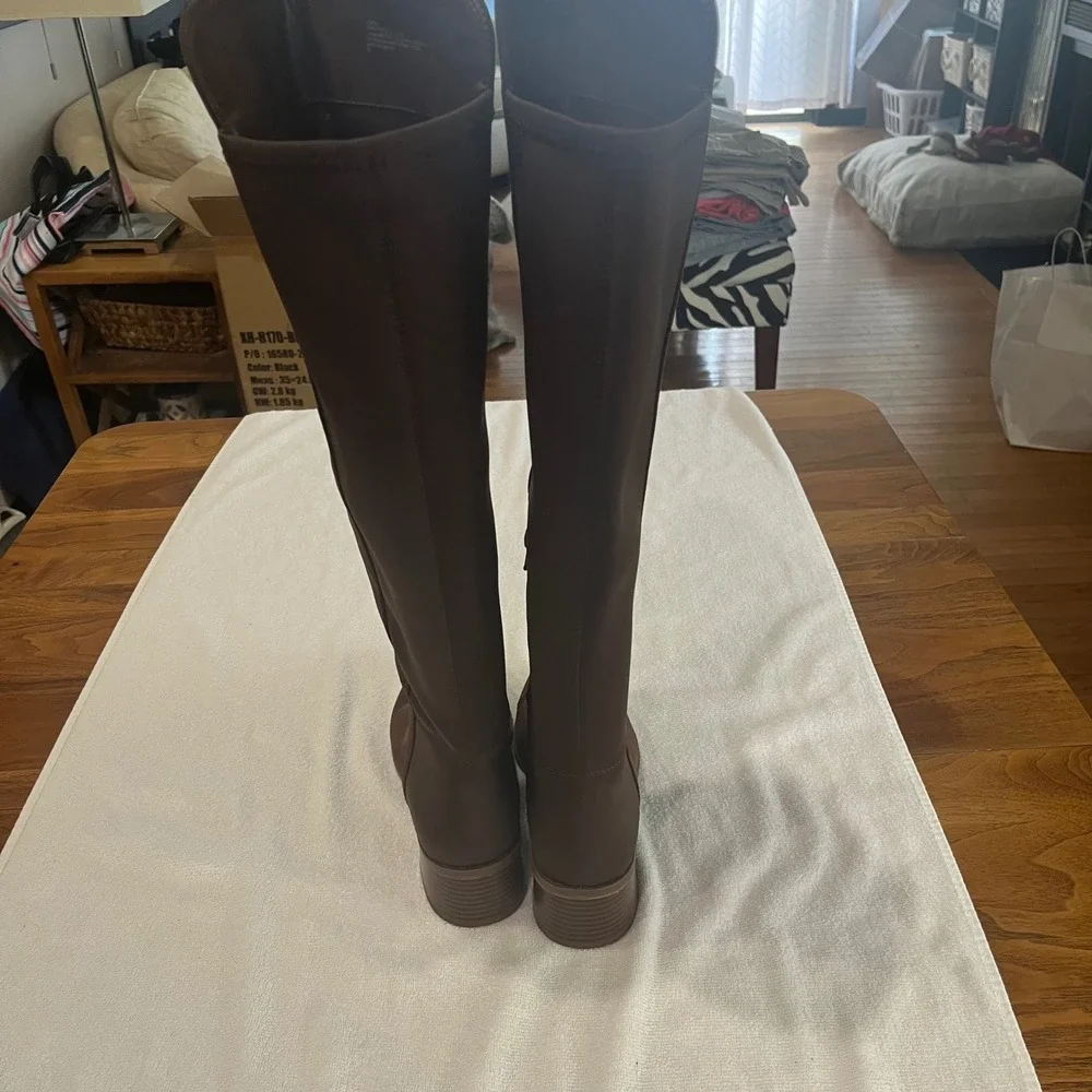 Crown & Ivy Brown Faux Suede Over The Knee Tall Block Heel Boots Womens 9M